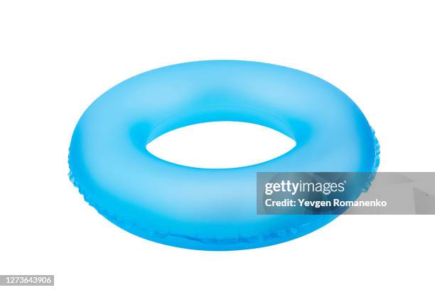 blue inflatable ring isolated on white background - salvagente foto e immagini stock