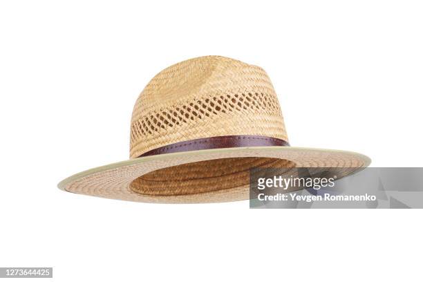 straw hat isolated on white background - white hat fashion item stockfoto's en -beelden