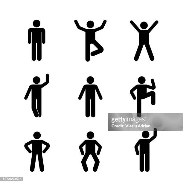 man people various standing position. illustration of posing person icon symbol sign pictogram. - people icons fotografías e imágenes de stock