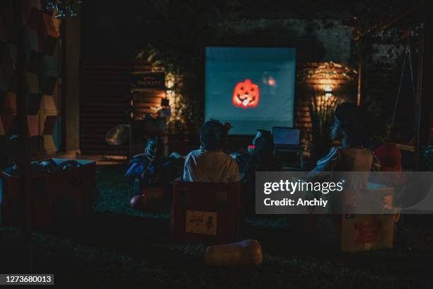 backyard movie night - halloween 2020 stock pictures, royalty-free photos & images