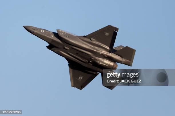 Israel's F-35 Lightning II fighter jet performs during an air show at the graduation ceremony of Israeli Air Force pilots at the Hatzerim base in the...