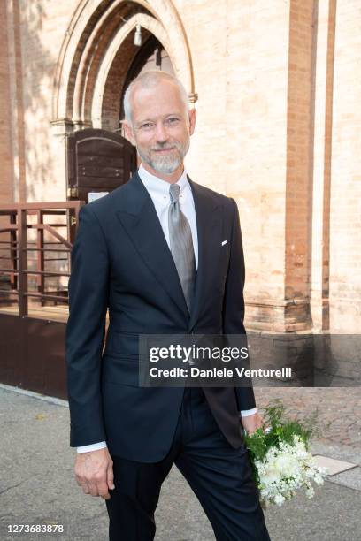 Alberto Tinarelli attends Nicoletta Mantovani And Alberto Tinarelli Wedding at Sant Antonio da Padova Basilic on September 20, 2020 in Bologna, Italy.