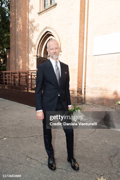 Alberto Tinarelli attends Nicoletta Mantovani And Alberto Tinarelli Wedding at Sant Antonio da Padova Basilic on September 20, 2020 in Bologna, Italy.