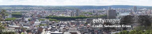 panoramic overview on liège, urban skyline, belgium - belgium aerial stockfoto's en -beelden