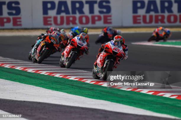 Francesco Bagnaia of Italy and Pramac Racing leads the field during the MotoGP race during the MotoGP Of San Marino - Race at Misano World Circuit on...