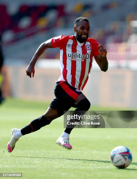 Rico Henry of Brentford in action during the Sky Bet Championship match between Brentford and Huddersfield Town at Brentford Community Stadium on...