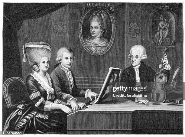 wolfgang amadeus mozart portrait as 25 year old man with family - composer portrait stock illustrations