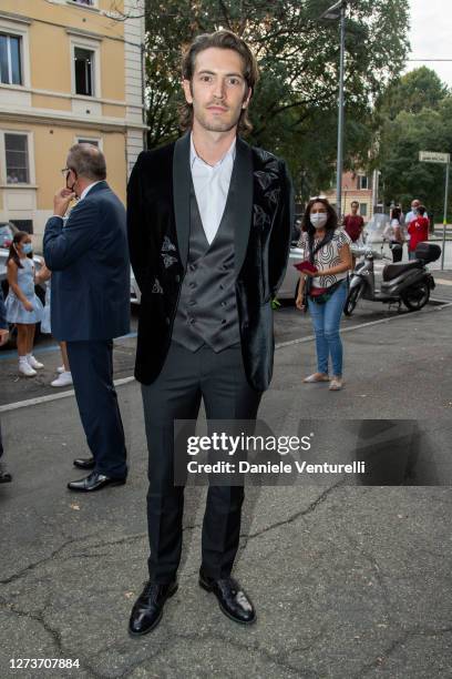 Giovanni Caccamo attends Nicoletta Mantovani And Alberto Tinarelli Wedding at Sant Antonio da Padova Basilic on September 20, 2020 in Bologna, Italy.