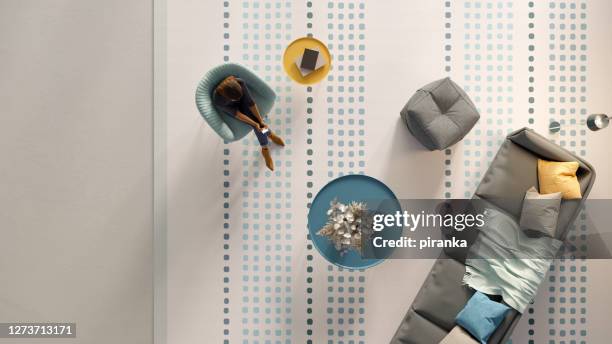 overhead view of a modern room - cushion top view stock pictures, royalty-free photos & images