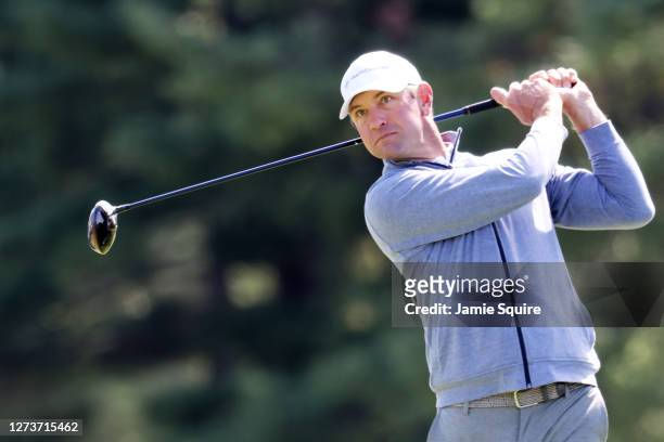 Lucas Glover of the United States plays his shot from the second tee during the final round of the 120th U.S. Open Championship on September 20, 2020...