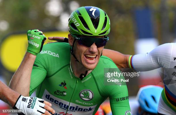 Arrival / Sam Bennett of Ireland and Team Deceuninck - Quick-Step Green Points Jersey / Celebration / during the 107th Tour de France 2020, Stage 21...