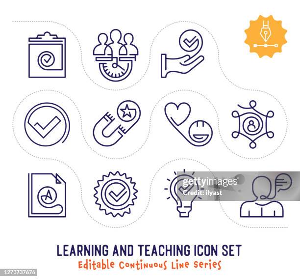 learning & teaching editable continuous line icon pack - continuous line drawing stock illustrations
