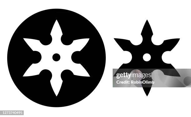 black circle ninja star icons - throwing star stock illustrations