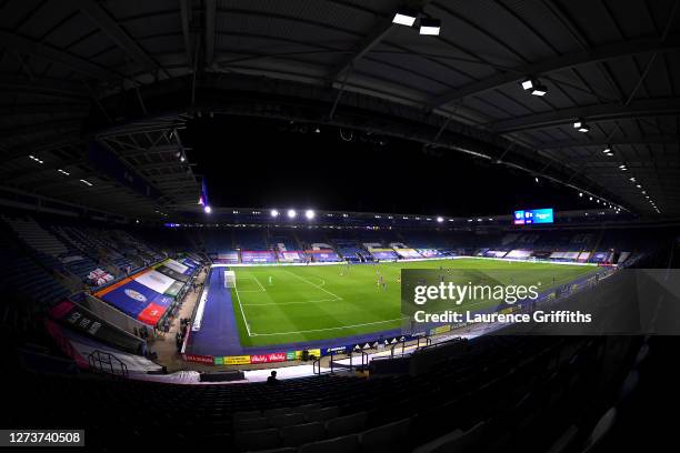 General view of play inside the stadium during the Premier League match between Leicester City and Burnley at The King Power Stadium on September 20,...