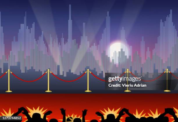 red carpet stars,3d illustration abstract city sunset background - red carpet event background stock pictures, royalty-free photos & images