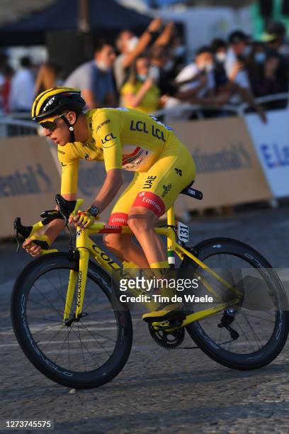 Tadej Pogacar of Slovenia and UAE Team Emirates Yellow Leader Jersey / during the 107th Tour de France 2020, Stage 21 a 122km stage from...