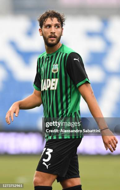 Manuel Locatelli of US Sassuolo looks on during the Serie A match between US Sassuolo and Cagliari Calcio at Mapei Stadium - Città del Tricolore on...