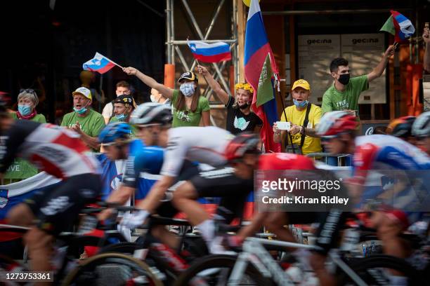 Slovenian cycling fans watch the final stage of the Tour de France on the Champs Elysees and cheer on their compatriot Tadej Pogacar as he wins this...