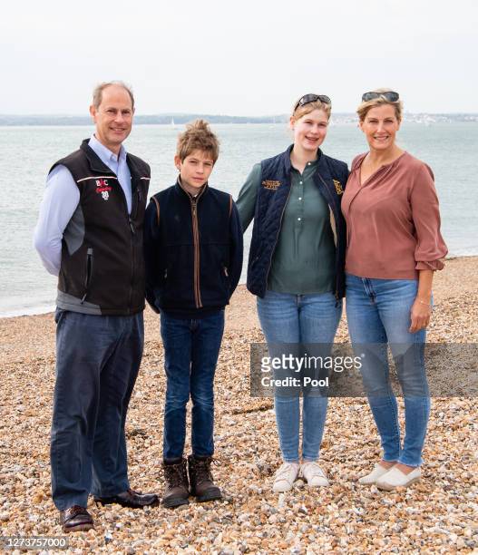 Prince Edward, Earl of Wessex, Sophie, Countess of Wessex, James, Viscount Severn and Lady Louise Windsor take part in the Great British Beach Clean...