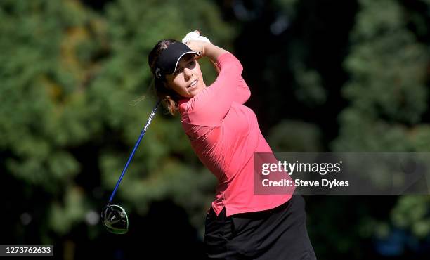 Georgia Hall of England hits her tee shot on the third hole during the final round of the Cambia Portland Classic at Columbia Edgewater Country Club...