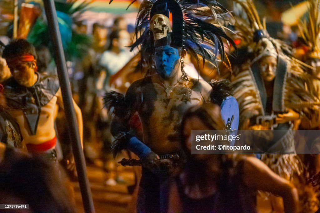 Mixquic Aztec Aztecs Dance In The Day Of The Dead In Mixquic Mexico High-Res Stock ...