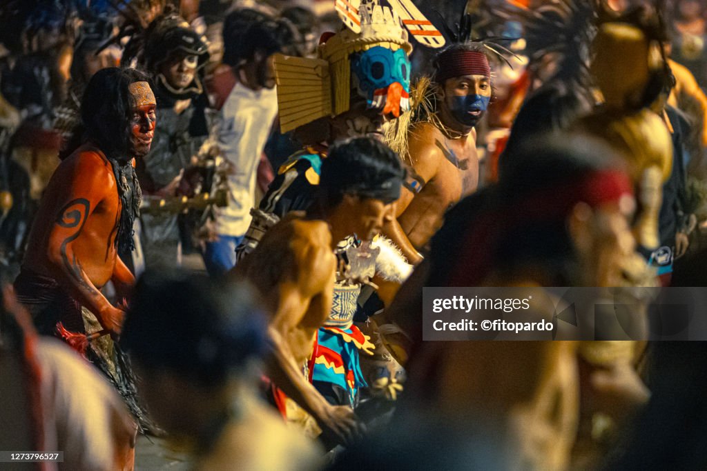 Mixquic Aztec Aztecs Dance In The Day Of The Dead In Mixquic Mexico High-Res Stock ...