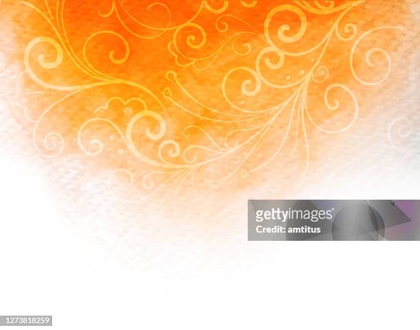 オレンジ色の水彩画が渦巻く - 花柄　水彩点のイラスト素材／クリップアート素材／マンガ素材／アイコン素材