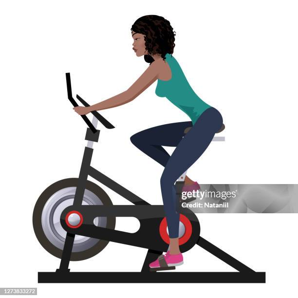 ilustrações de stock, clip art, desenhos animados e ícones de exercise bike workout - bicicleta ergométrica