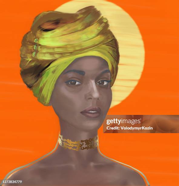 ilustrações de stock, clip art, desenhos animados e ícones de picturesque portrait of a woman of african type falashi - turbante indiano