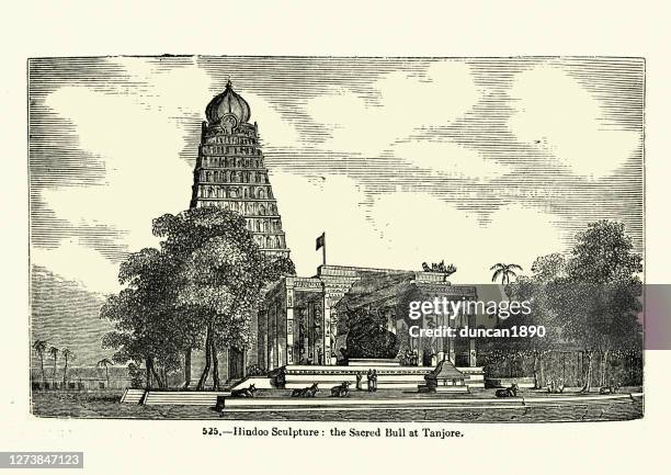 brihadeeswarar temple, thanjavur, india, 19th century - thanjavur stock illustrations