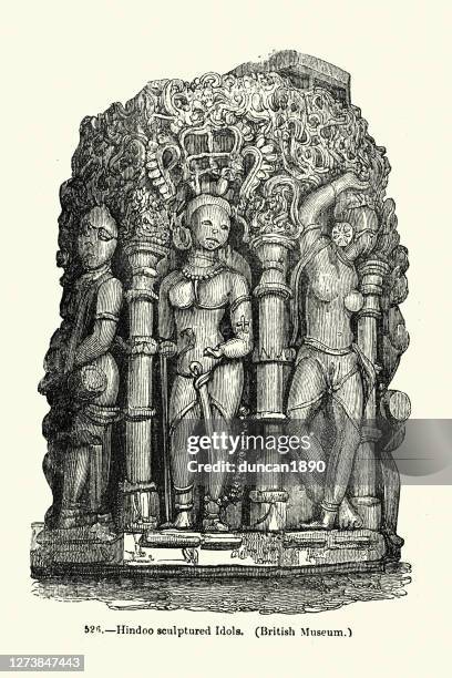 ancient hindu indian sculptured idols - goddess stock illustrations