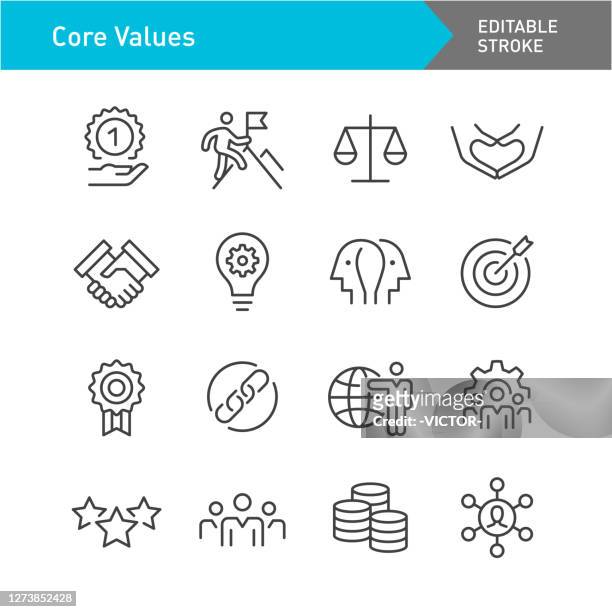 core values icons - line series - editable stroke - moral compass stock illustrations