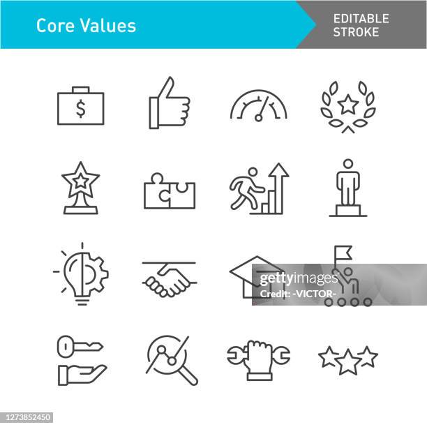 core values icons set - line series - editable stroke - computer icon solid stock illustrations