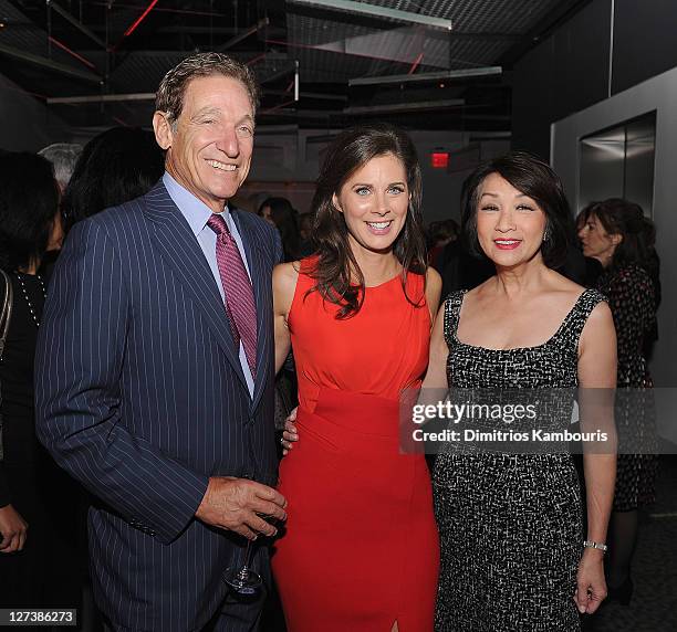 Maury Povich, Erin Burnett and Connie Chung attend the launch party for CNN's "Erin Burnett OutFront" at Robert atop the Museum of Arts and Design on...