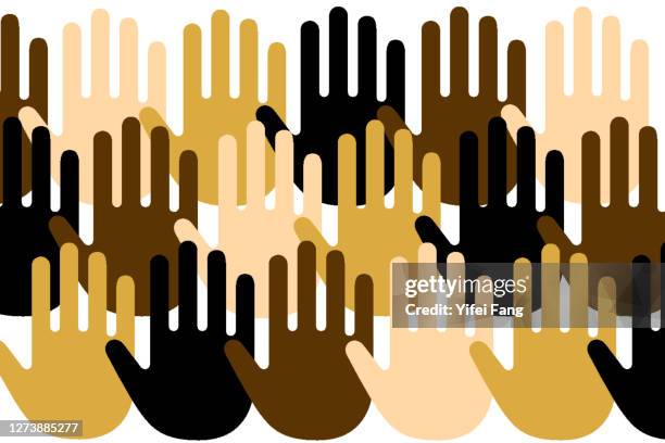 multi racial hands raised in rows - regional election imagens e fotografias de stock