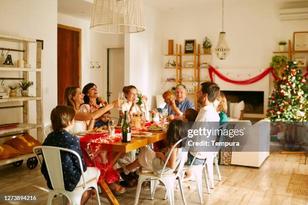 a family toasting together at christmas dinner in buenos aires - argentina food imagens e fotografias de stock