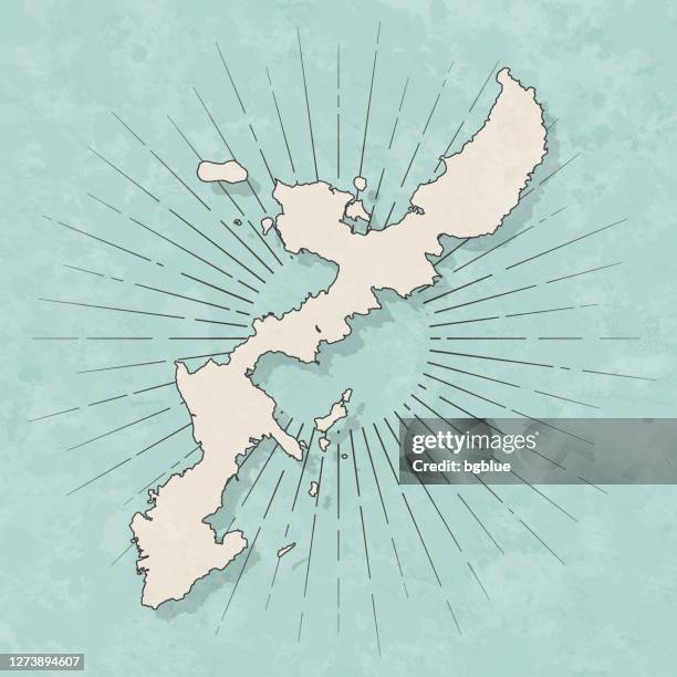 okinawa island map in retro vintage style - old textured paper - okinawa prefecture stock illustrations