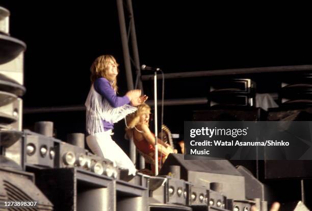 Ozzy Osbourne and Randy Rhoads perform on stage at Heavy Metal Holocaust, Port Vale Football Stadium, Stoke-on-Trent, United Kingdom, 1st August 1981.