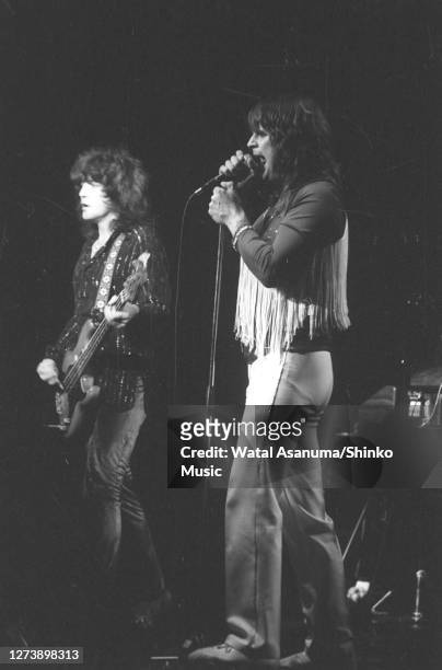 Ozzy Osbourne band performs on stage on the 'Blizzard Of Ozz' tour, United Kingdom, September-October 1980.Bob Daisley , Ozzy Osbourne .