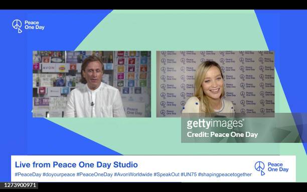 In this screen grab, Founder of Peace One Day Jeremy Gilley speaks with host Laura Whitmore during Peace One Day, presented virtually on the UN...