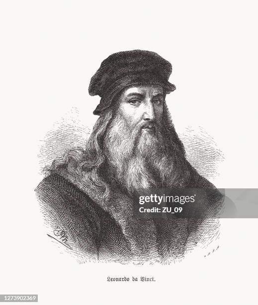 illustrazioni stock, clip art, cartoni animati e icone di tendenza di leonardo da vinci (1452-1519), polimatematico italiano, incisione su legno, pubblicato nel 1893 - leonardo da vinci 1452 1519