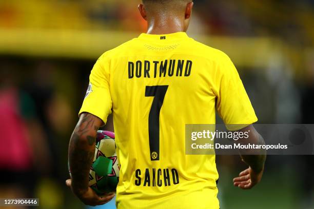 Jadon Sancho of Borussia Dortmund in action during the Bundesliga match between Borussia Dortmund and Borussia Moenchengladbach at Signal Iduna Park...