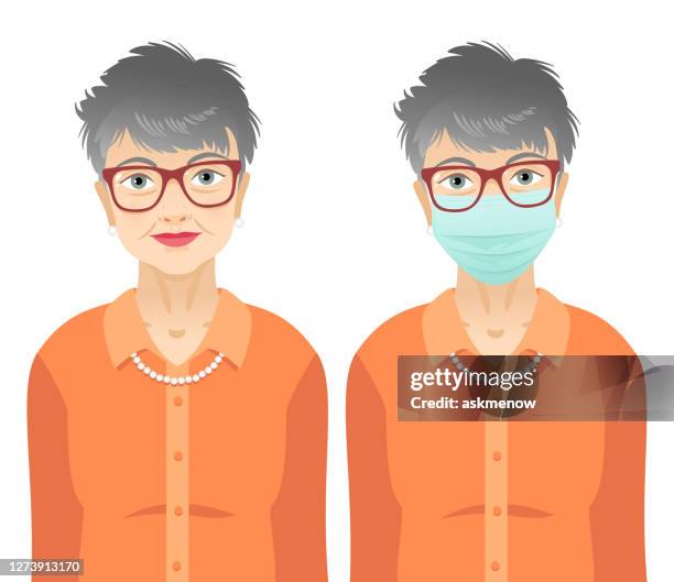 elderly woman wearing surgical mask - over 80 stock illustrations