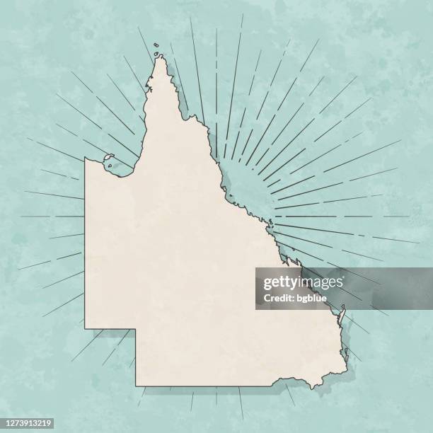 queensland map in retro vintage style - old textured paper - queensland border stock illustrations