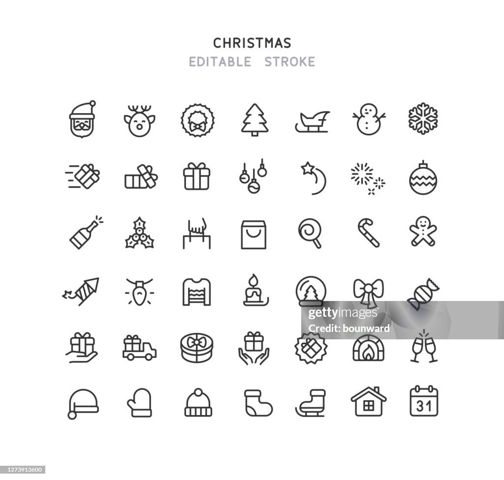 42 Christmas Line Icons Editable Stroke