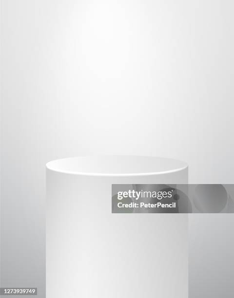 podium pedestal museum stage. realistic vector. geometric blank 3d spotlight stand. cylinder prism. - for sale stock illustrations