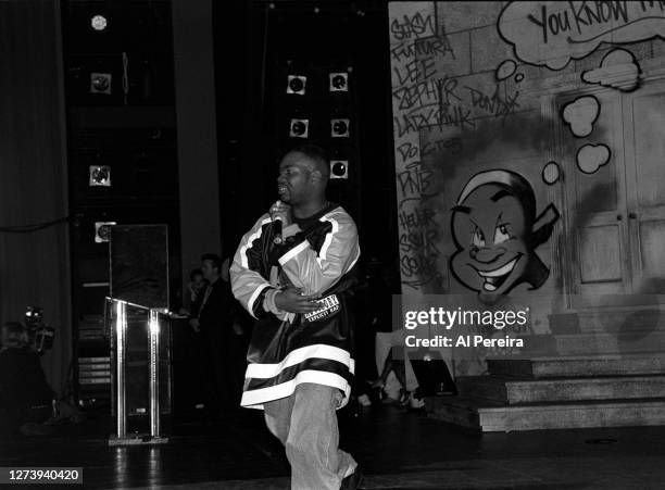 Raekwon and the Rap Group The Wu-Tang Clan perform "C.R.E.A.M." with SWV at The Source Awards in April 25,1994 in New York City, New York.