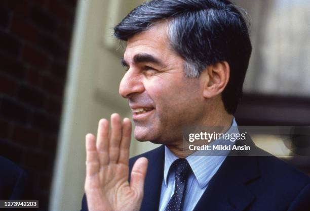 Governor Michael Dukakis greets followers during the Presidential election campaign in Boston in September 1988.