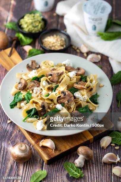 close-up of pasta in plate on table, zagreb, croatia - croatia food stock pictures, royalty-free photos & images