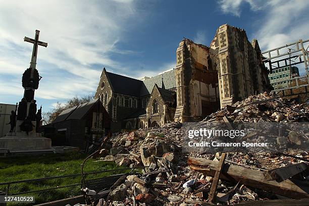 The damaged Christchurch Cathedral in Cathedral Square on September 28, 2011 in Christchurch, New Zealand. On February 22 this year a 6.3 magnitude...